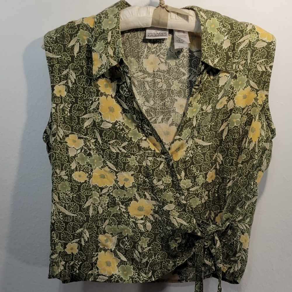 Villager Petite by Liz Claiborne, Green & Yellow Floral Print, Sleeveless